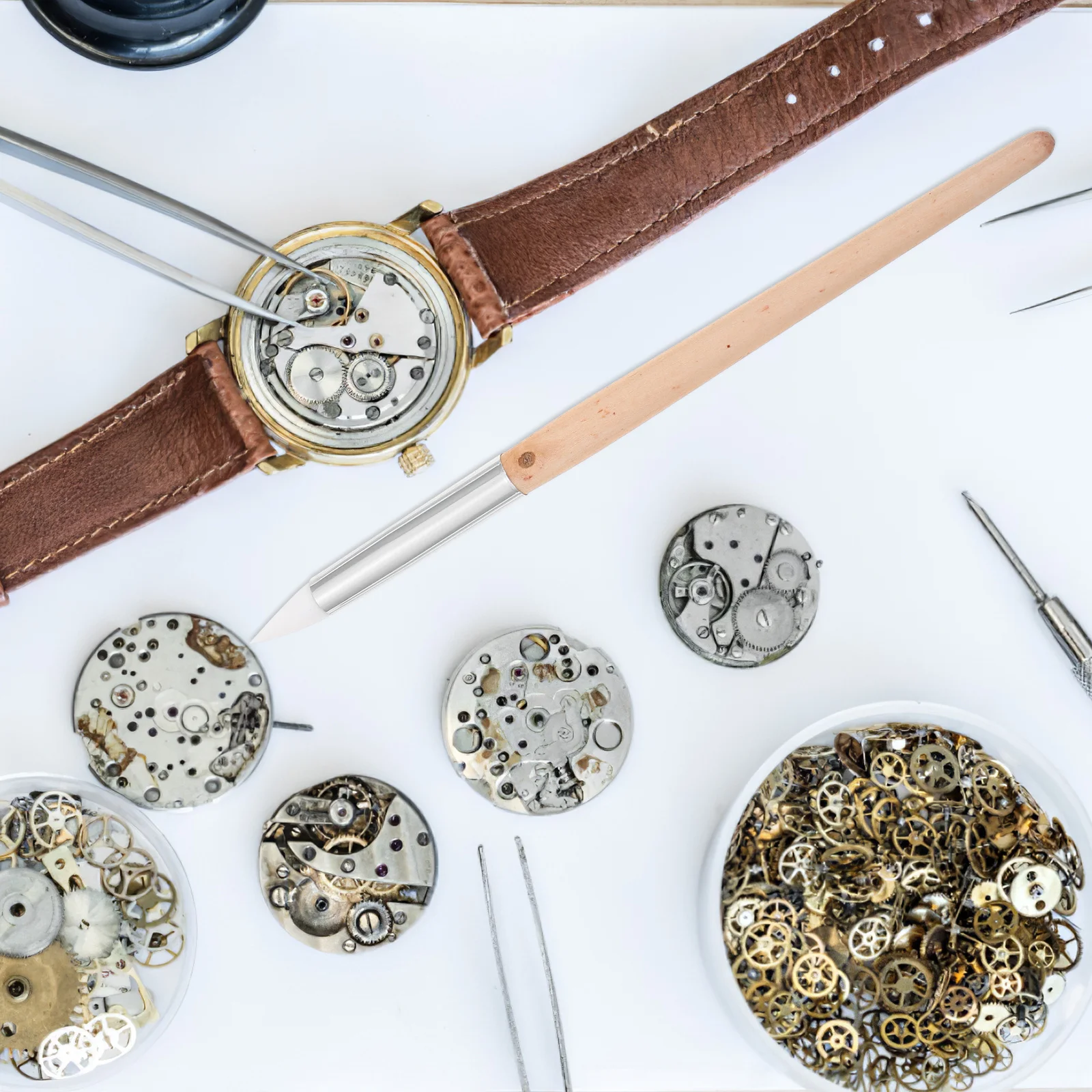 

10Pcs Convenient Watch Movement Cleaner Strong Texture Plastic Wood Handle Precision Cleaning Tool for Watch Dial and Small