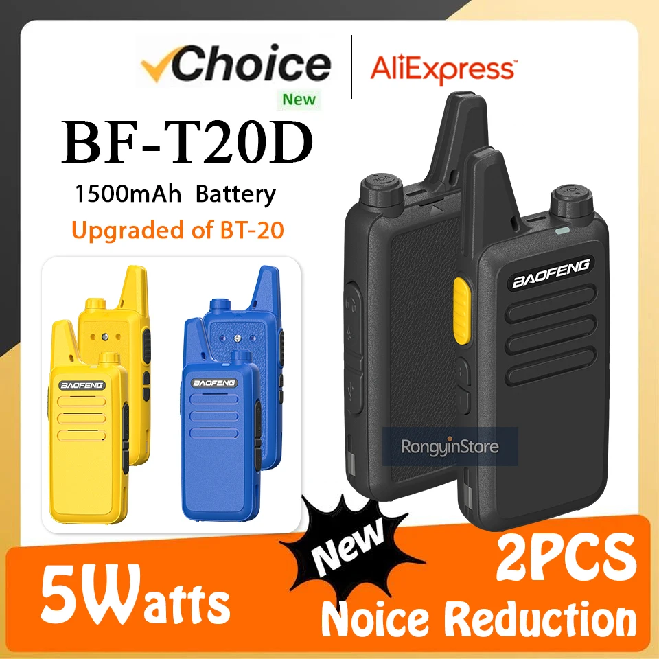 Baofeng Mini Walkie Talkie BF-T20D 5W Type-C Two Way Radio Upgrade Of BF-T20 Noice Reduction KD-C1 For Camping Hiking Kid’s Toy