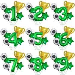 6pcs Football Balloons Birthday Party Decorations Kids Boy 32Inch Green Number Set Balloon Sports Air Balls Baby Shower Supplies