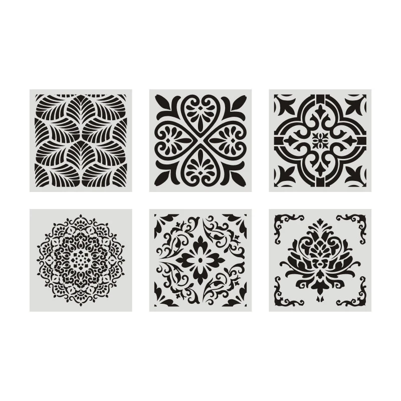 30cm Stencil painting template retro flower pattern model wax paper tile wall floor furniture decorative painting mold 6pcs