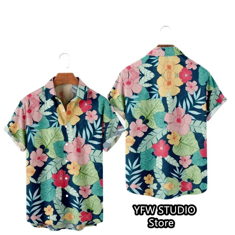 Hawaii Tropischer Stil Papageien-Druck Kurzarm Aloha-Hemden Kubanischer Stil Sommer Plus Size Lässige neue Herrenhemden – Detail 16