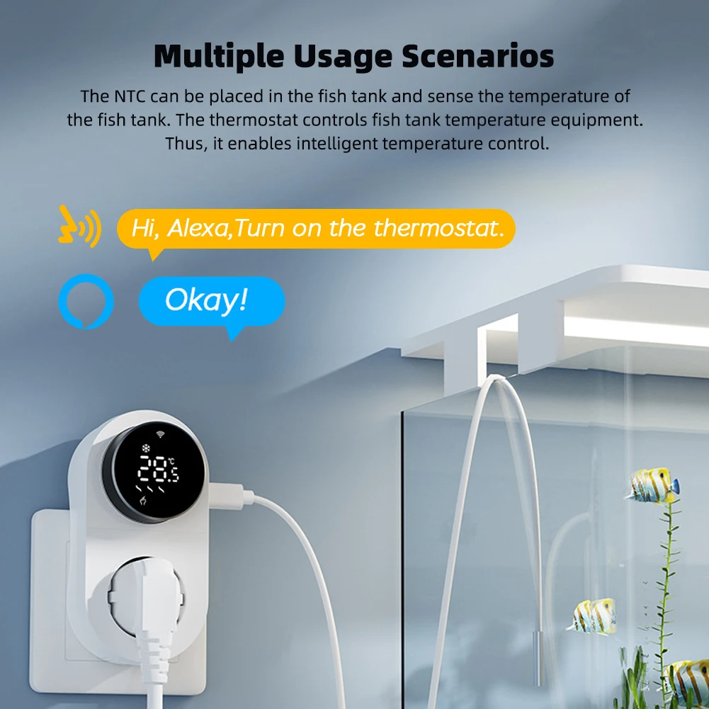 Smart WiFi Thermostat Plug Socket Digital Temperature Controller with APP & Voice Control for Heating Cooling Aquarium Plants