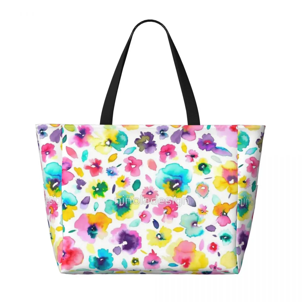 Watercolor Colorful Tropical Flowers Beach Travel Bag, Tote Bag Customizable Adult Travel Birthday Gift Multi-Style Pattern