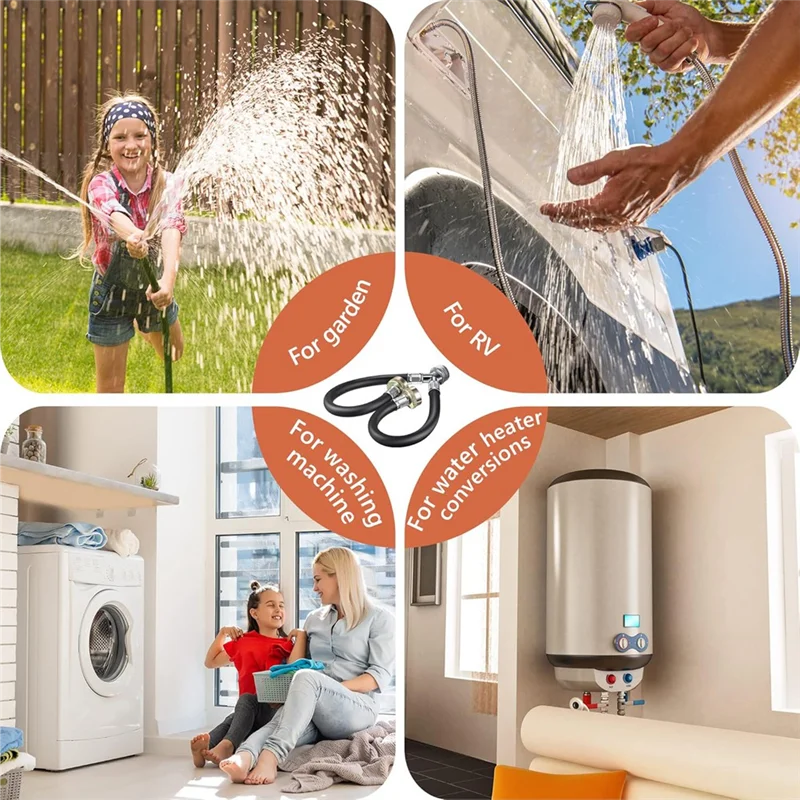 A52Q-Rubber Washing Machine Y Hose, 3/4 Inch Brass Fittings, 1 Ft (12 Inch) Length Hot And Cold Water Y Mixer Hose Connector