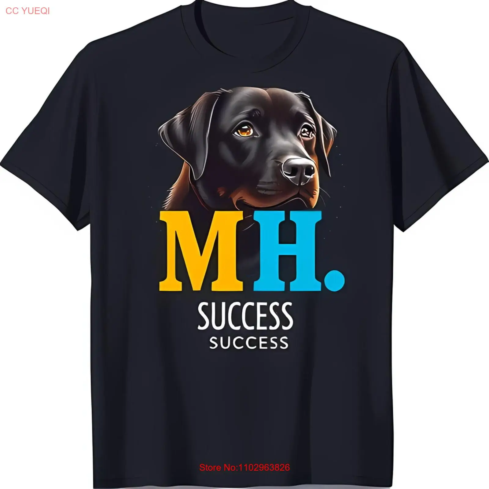 Черная футболка с рисунком «MH» и «SUCCESS SUCCESS»