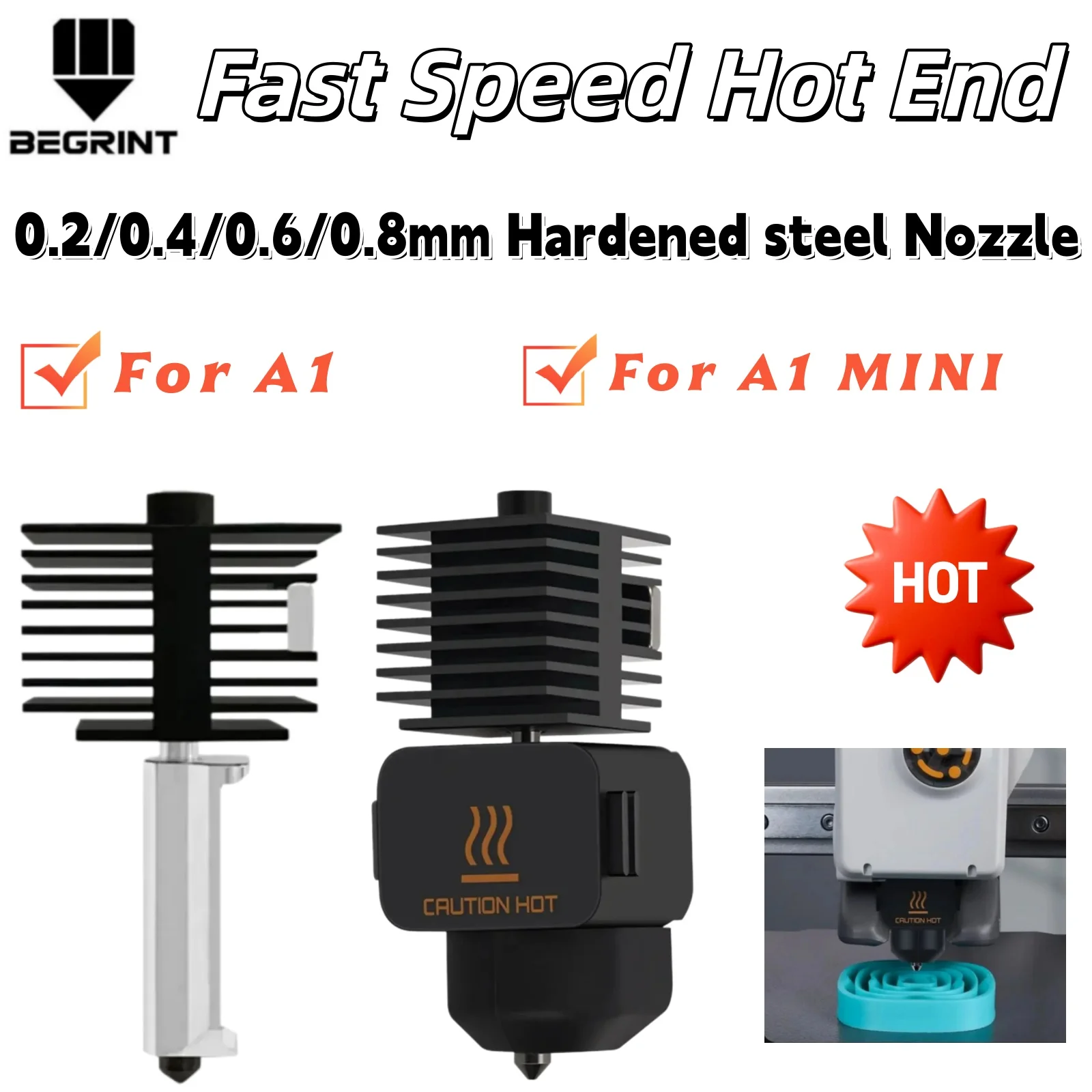 

Модернизированный высокоскоростной хотэнд для Bambu Lab A1 Mini 0.2/0.4/0.6/0.8 мм, стальное сопло хотэнда для Bambu Lab A1, запчасти для 3D-принтера