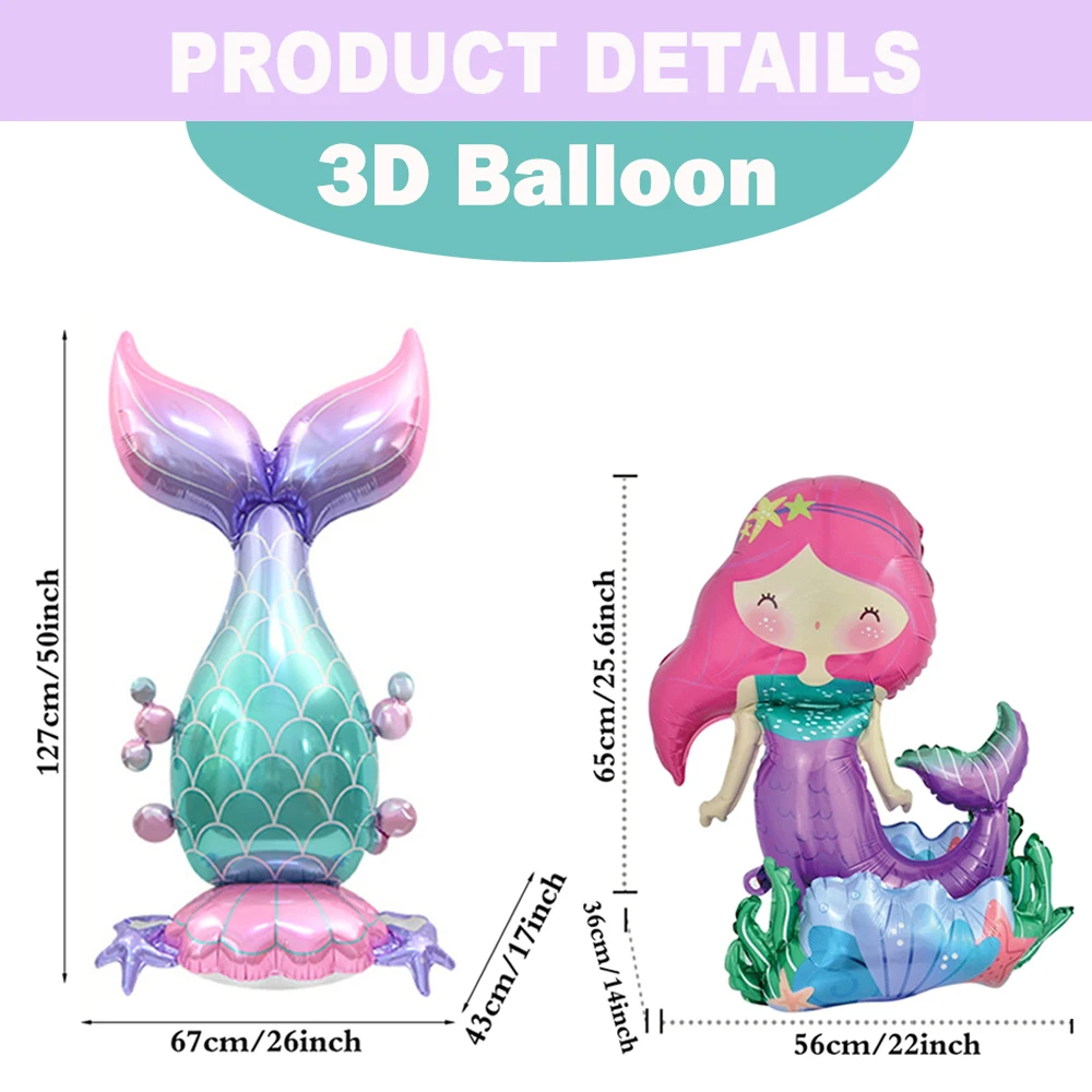 2Pcs Giant Standing Mermaid Tail Balloon Little Mermaid Birthday Decoration Girls Under the Sea Ocean Theme Baby Shower Supplies view 2