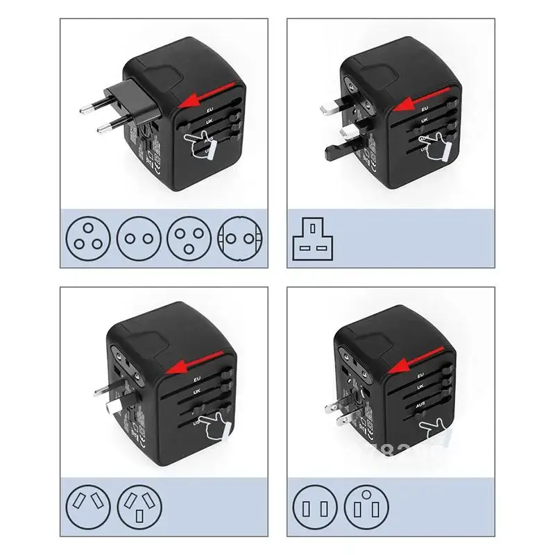 Adaptor daya Universal dengan 4 USB dan pengisi daya dinding tipe-c, soket perjalanan, Inggris, EU, AU, 6.3A