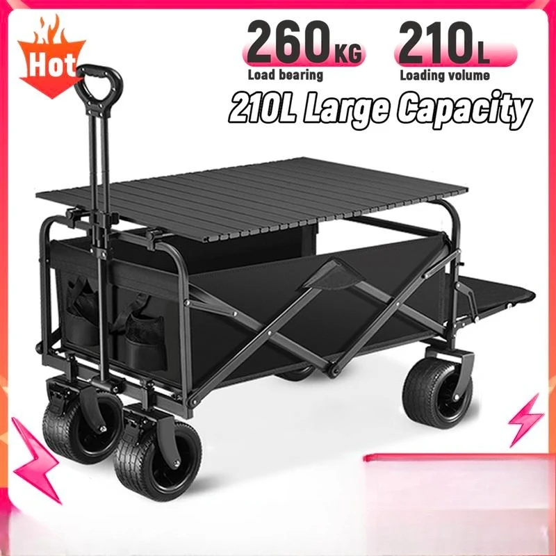 Camping cart hand push outdoor folding camp large capacity small trailer picnic camping reclining travel cart