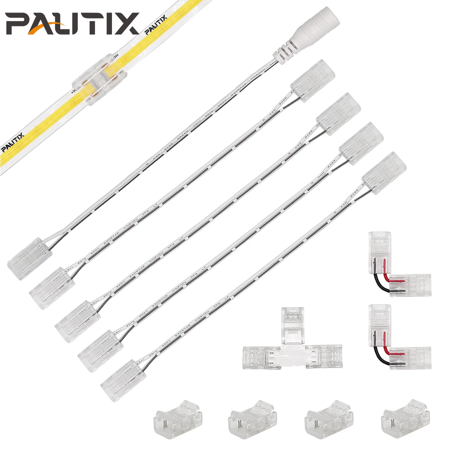 PAUTIX 8mm Connectors Kit COB Led Strip Lights 2 Pin Extension Wire Upgraded T/L Shaped Connector for Single Color Tape Lights