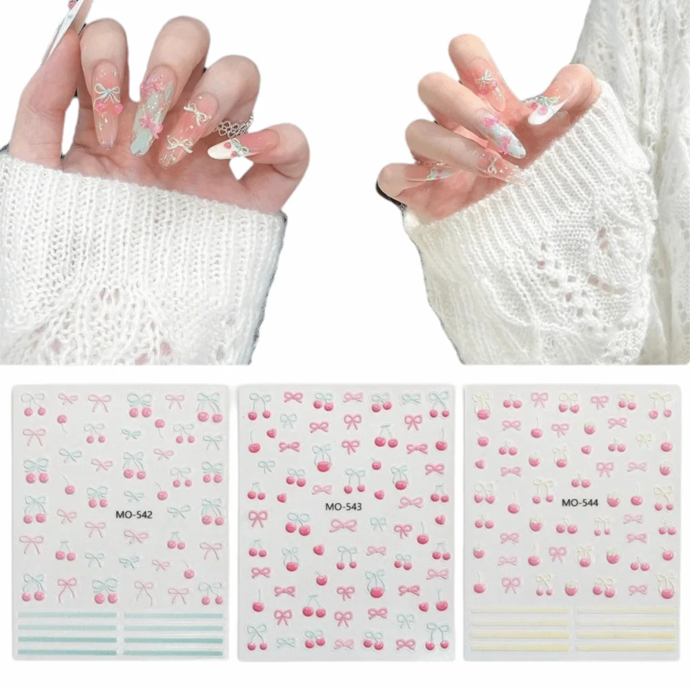 Cereja arco 3d arte do prego adesivos doce rosa azul adesivos frutas adesivos de unhas diy moda arte do prego