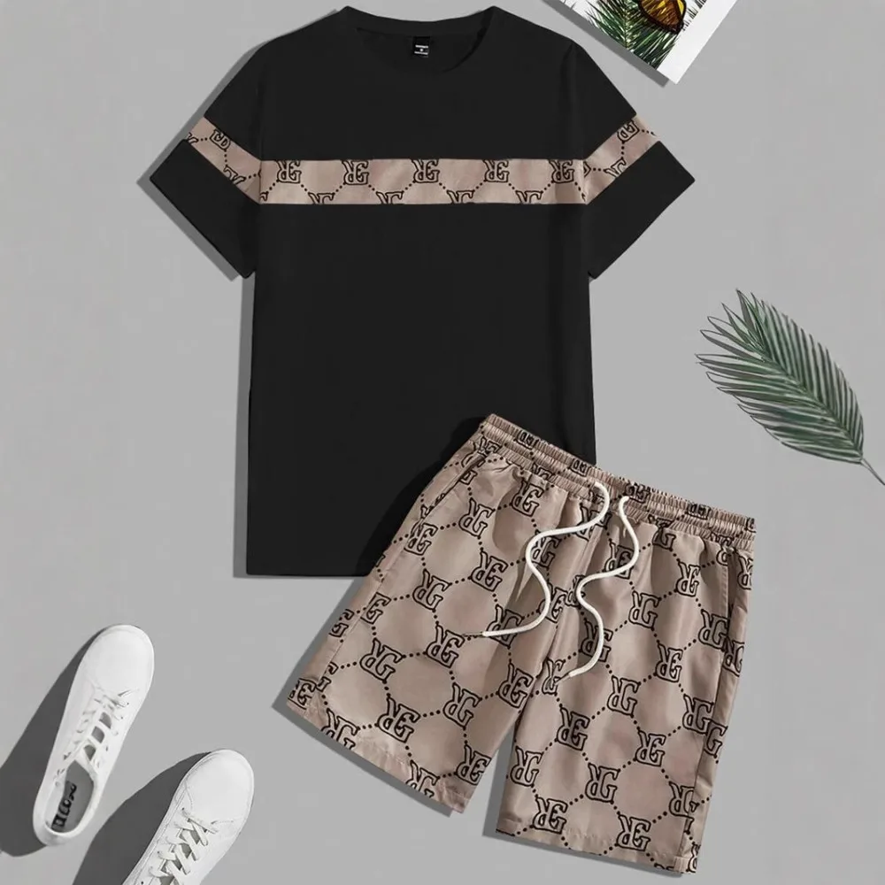 

2026 Summer Casual Short Sleeve Tracksuit Printed Personality 2 Piece Set