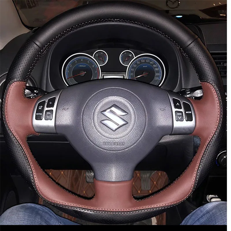For Suzuki SX4 Alto Old Swift Opel Agila Soft Hand-stitched Non-slip Genuine Leather Sports style Car Steering Wheel Cover