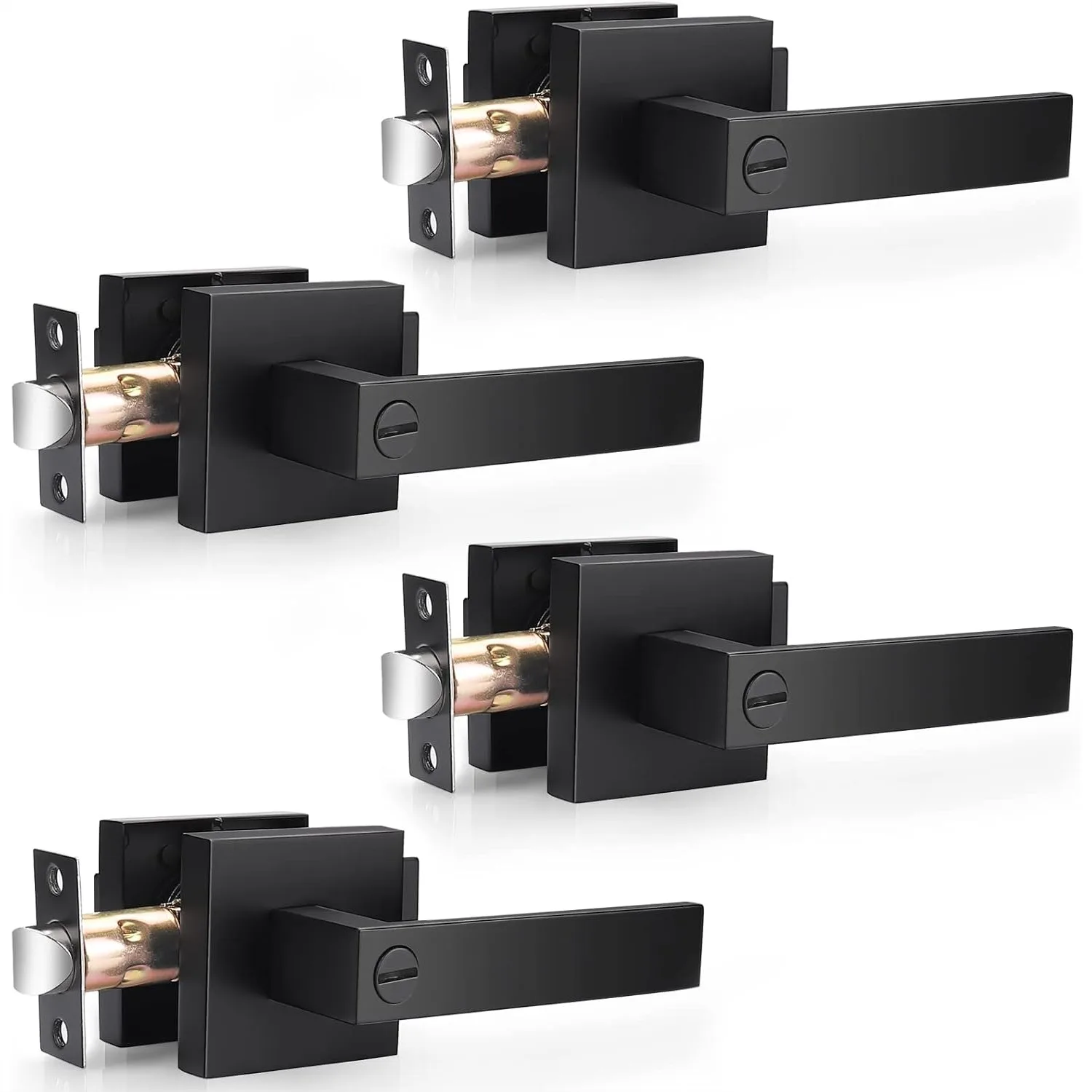

Matte Black Square Privacy Door Levers, Heavy Duty Keyless Interior Door Handles for Bed Bath