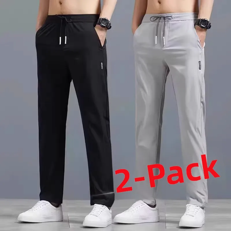 بنطلون صيفي عصري من الحرير الجليدي، فضفاض ومتعدد الاستخدامات للرجال، مقاوم للبلى، مرن، سريع الجفاف، قابل للتنفس، بنطلون كاجوال