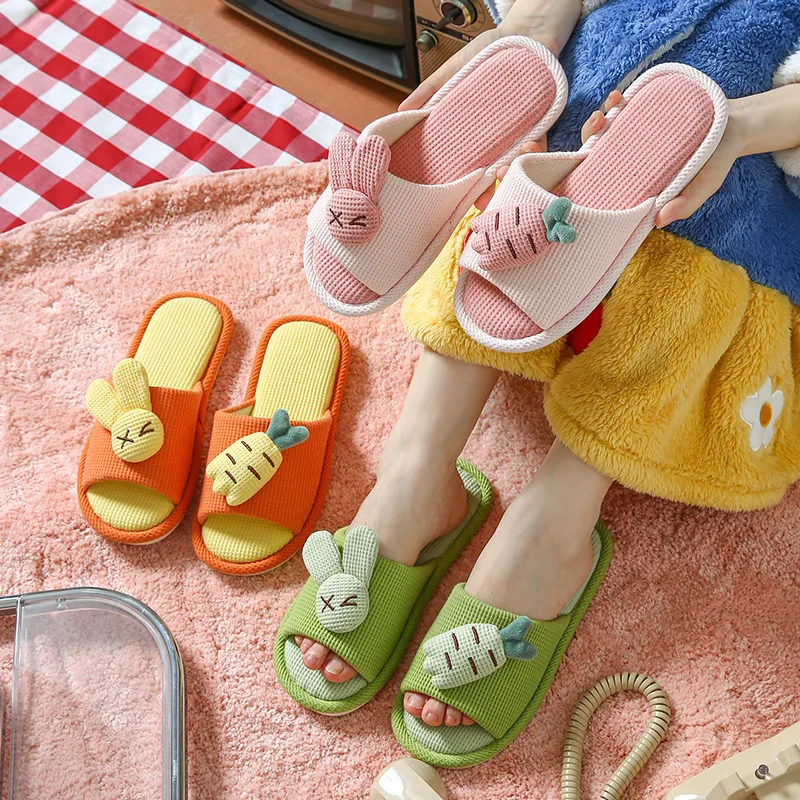 Children's Linen Slippers Parent-Child Style Indoor Home Use Anti-Slip Flat Sandals Cotton Linen Four Seasons Wear