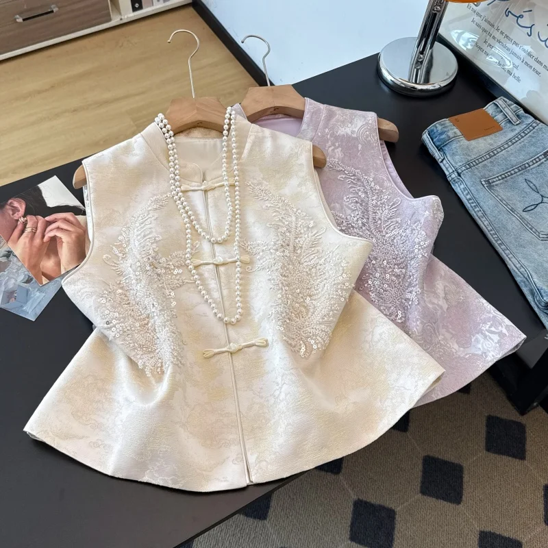 New Chinese Style National Trend Autumn New Heavy Embroidery Shiny Sequin Embroidery Button Stand Collar Retro Women's Jacket...