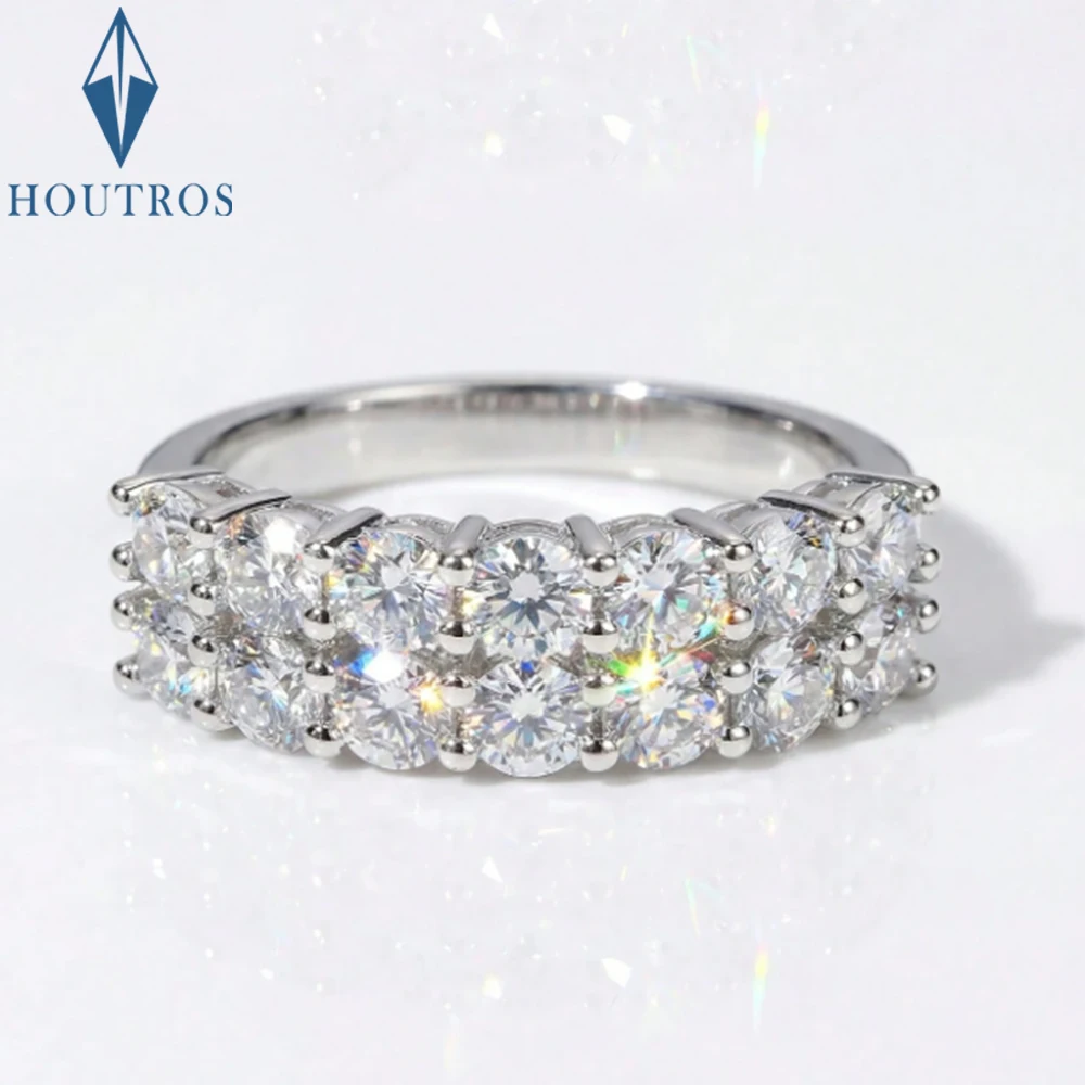 1.4CT Double Row Moissanite Ring 925 Sterling Silver Plated White Gold Lab Diamond Engagement Ring Wedding Band Fine Jewelry GRA