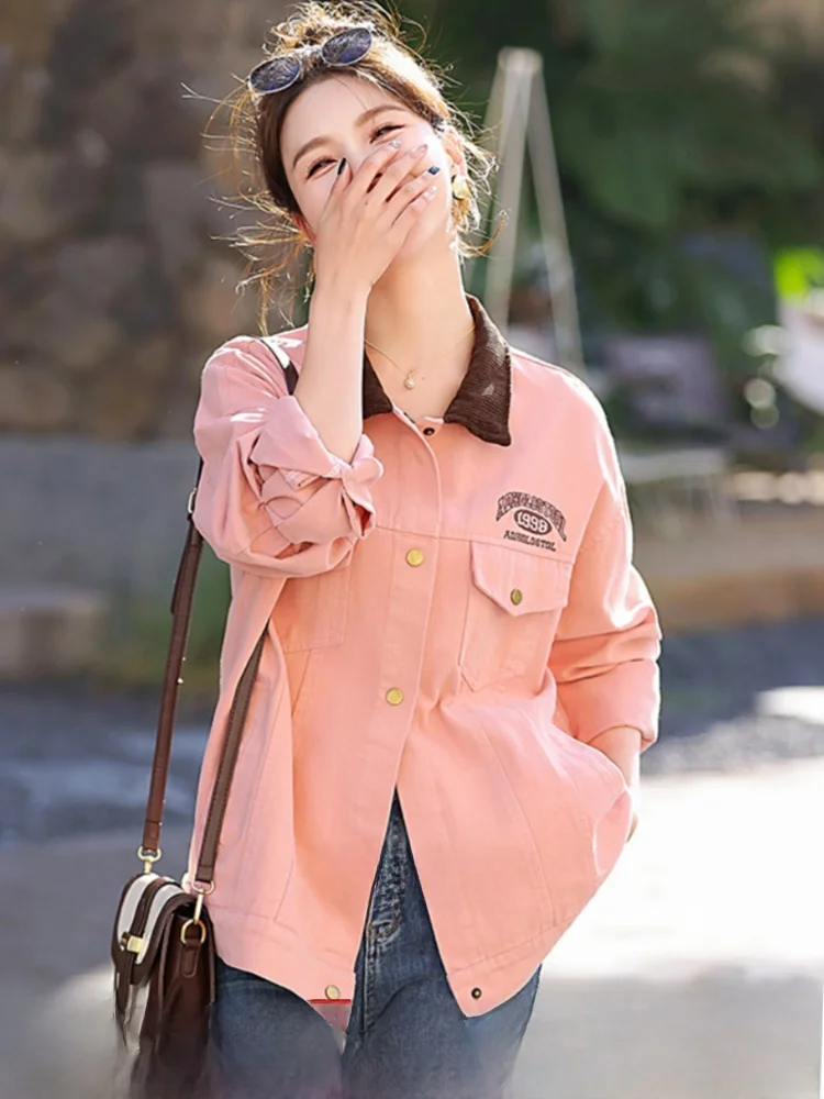 

Вельветовая джинсовая куртка, весенне-осенняя женская одежда, свободная посадка на пуговицах, длинная све, обычная длина