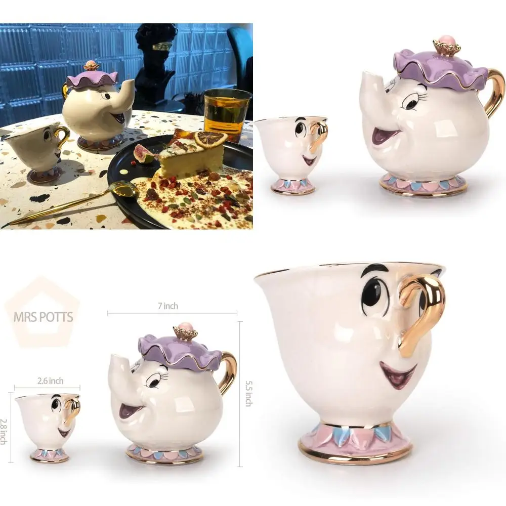

Cartoon New Beauty And The Beast Teapot Mug Mrs Potts Chip Tea Pot Cup One Set Lovely & set