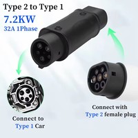 New Electric Vehicle Charging Connector Type 2 to Type 1 J1772 EV Adapter Type 1 to Type 2 EV Adaptor EVSE Charging Convertor