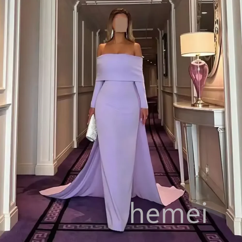 Robe de soirée personnalisée Simple et élégante pour femmes, fourreau, épaules dénudées, longueur au sol, robes de bal lavande