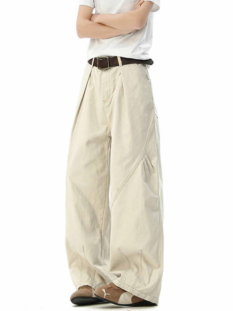 

SANSENJI мужские прямые брюки для спецодежды весна осень новые американские плиссированные универсальные свободные повседневные брюки в стиле ретро