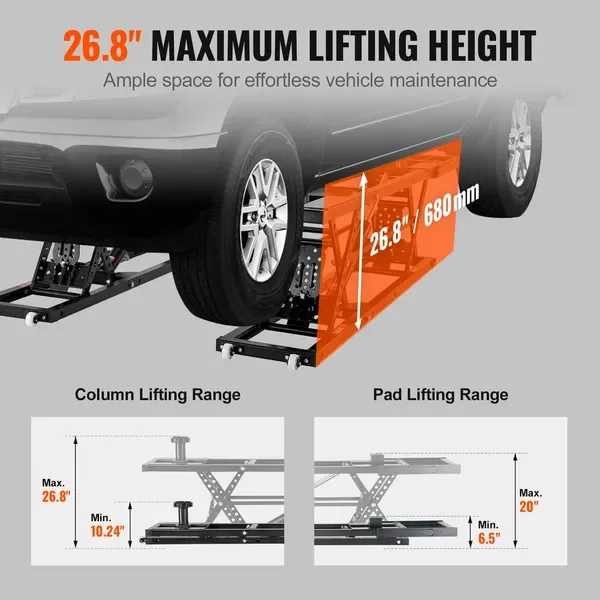 VEVOR Car Lift, 7,000 LBS Capacity Portable Car Lift, with Extended-Length Plates, 26.8' Max. Height, Heavy-duty Carbon Steel Tr