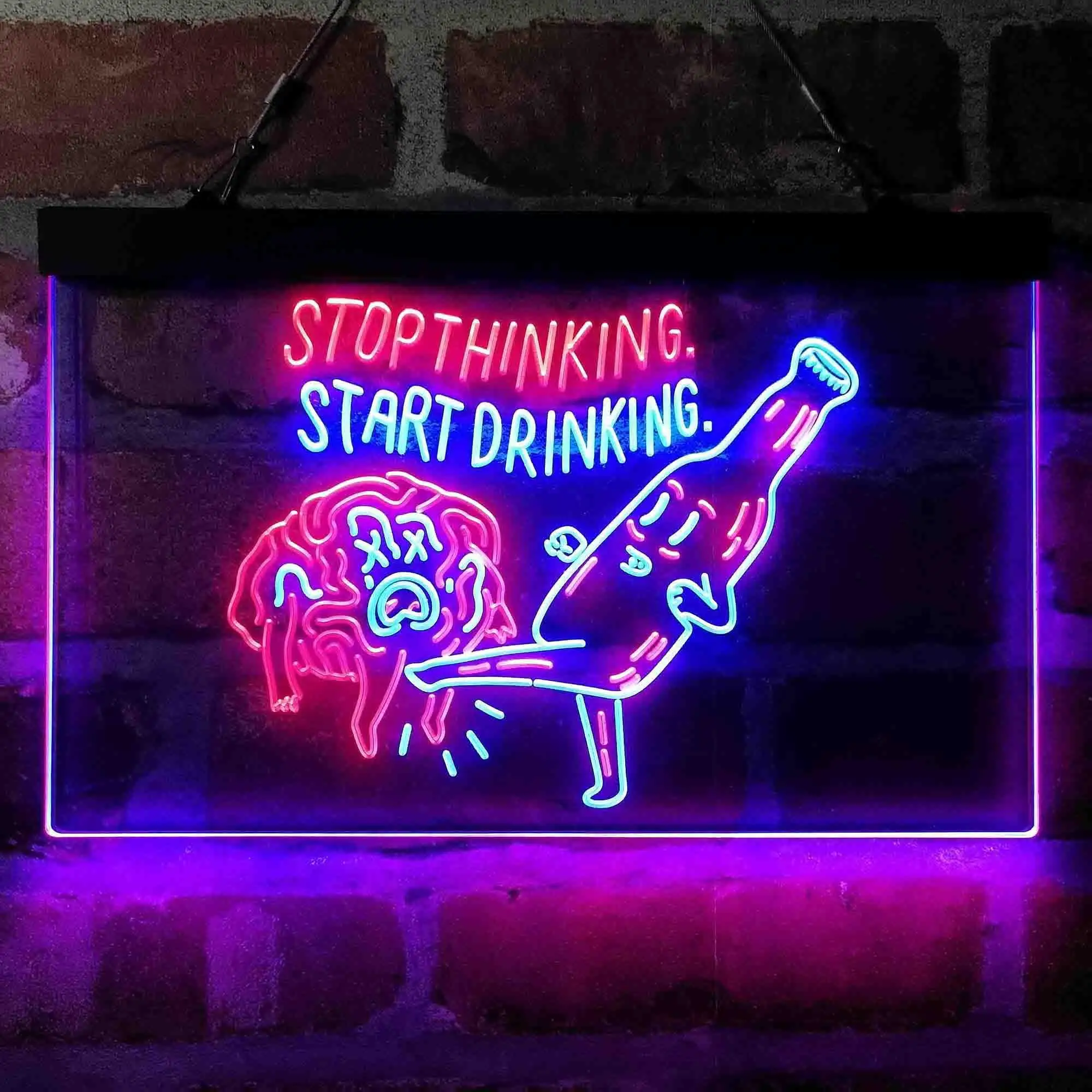 Humor Stop Thinking Start Drinking Dual Color Led Neon Sign st6-i4067