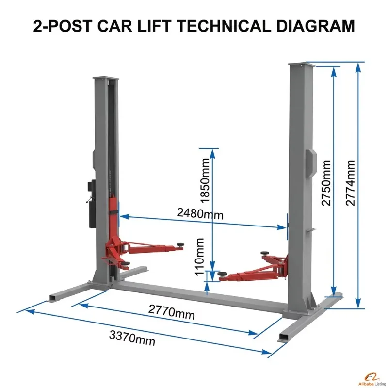 Two Post Car Lift CE Certified | Heavy Duty Hydraulic Automotive Hoist for Professional Auto Repair Shop 220V/380V