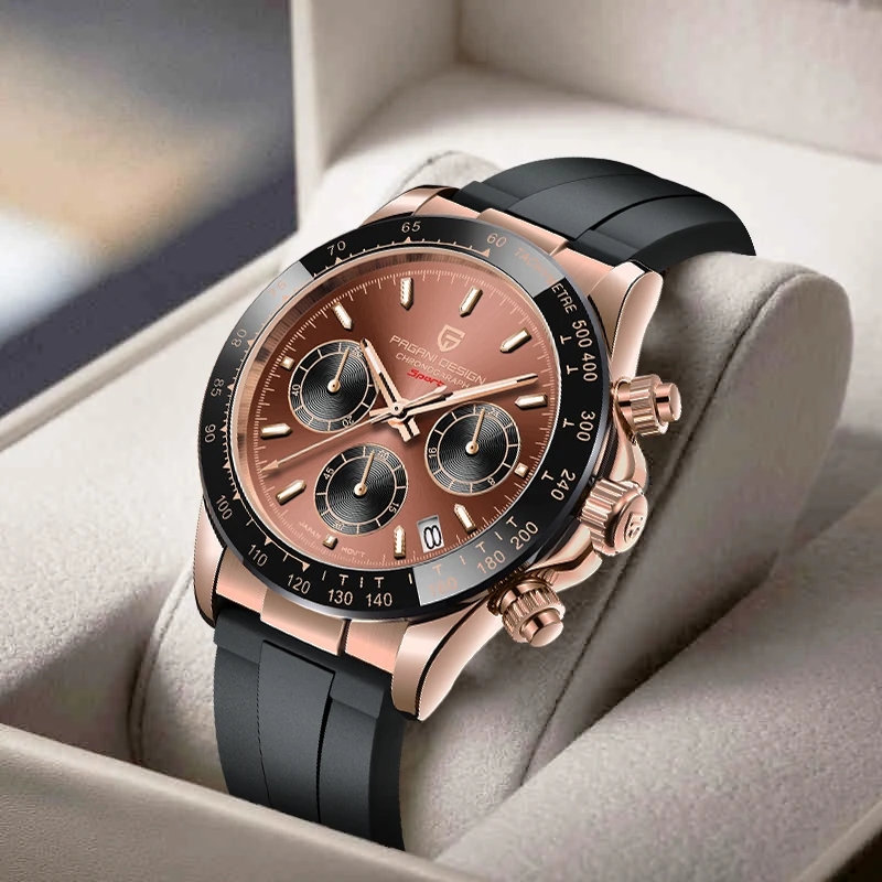 2025 New PAGANI DESIGN Multifunctional Timing Watch 40MM Fashion Quartz Watches for Man Sports Rubber Waterproof Watches for Man