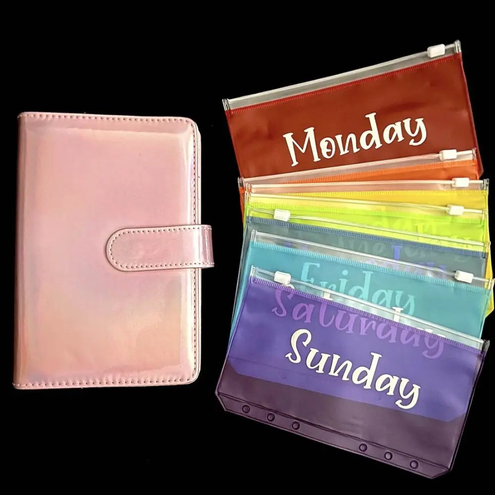 

A6 Binder Pockets PVC Binder Loose Leaf Bag Rainbow 7 colors Zipper Folders For 6-Ring Notebook Binder Pouch Document Filing Bag