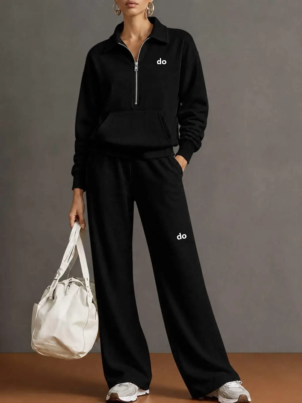 2026 Autumn/Winter New Women's Blazer-style Half-Zip Sweater with Loose-Fitting Wide-Fitting Pants Set for Casual Wear