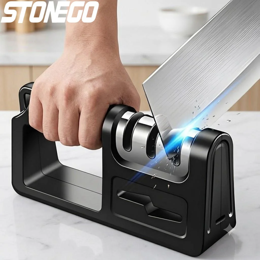

Professional 4 in 1 Knife Sharpener with Stage Diamond Ceramic Tungsten Steel Sharpening Stone System for Straight and Serrated Blades Kitchen Chef Knives Scissors Repair and Maintenance Manual Sharpening Tool