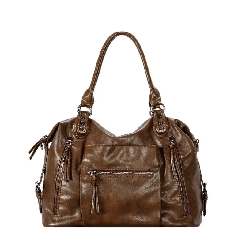 

2025 Большая вместительная сумка на одно плечо в стиле ретро, новая модная сумка через плечо для пригородных поездок, дизайнерская сумка из мягкой кожи с несколькими карманами