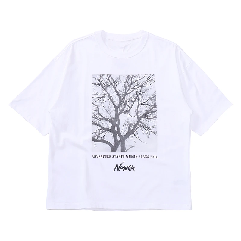 Męska koszulka graficzna z motywem krajobrazu, luźny krój, okrągły dekolt, krótki rękaw, letnia moda.