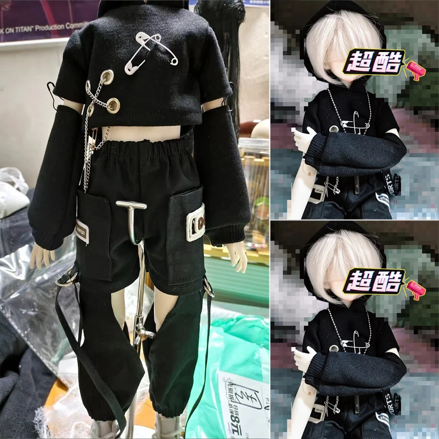 BJD Doll 45cm Clothe Suit Punk Style Hoodie Pant Trousers with Chains Accessories 1/4 BJD Doll Clothes Girl Boy Gift DIY