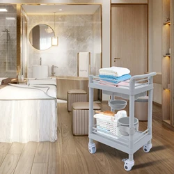 2 Tier Salon Trolley Professional Beauty Rolling Cart Stand Cart 360°Rotate Wheels 15kg/33lbs