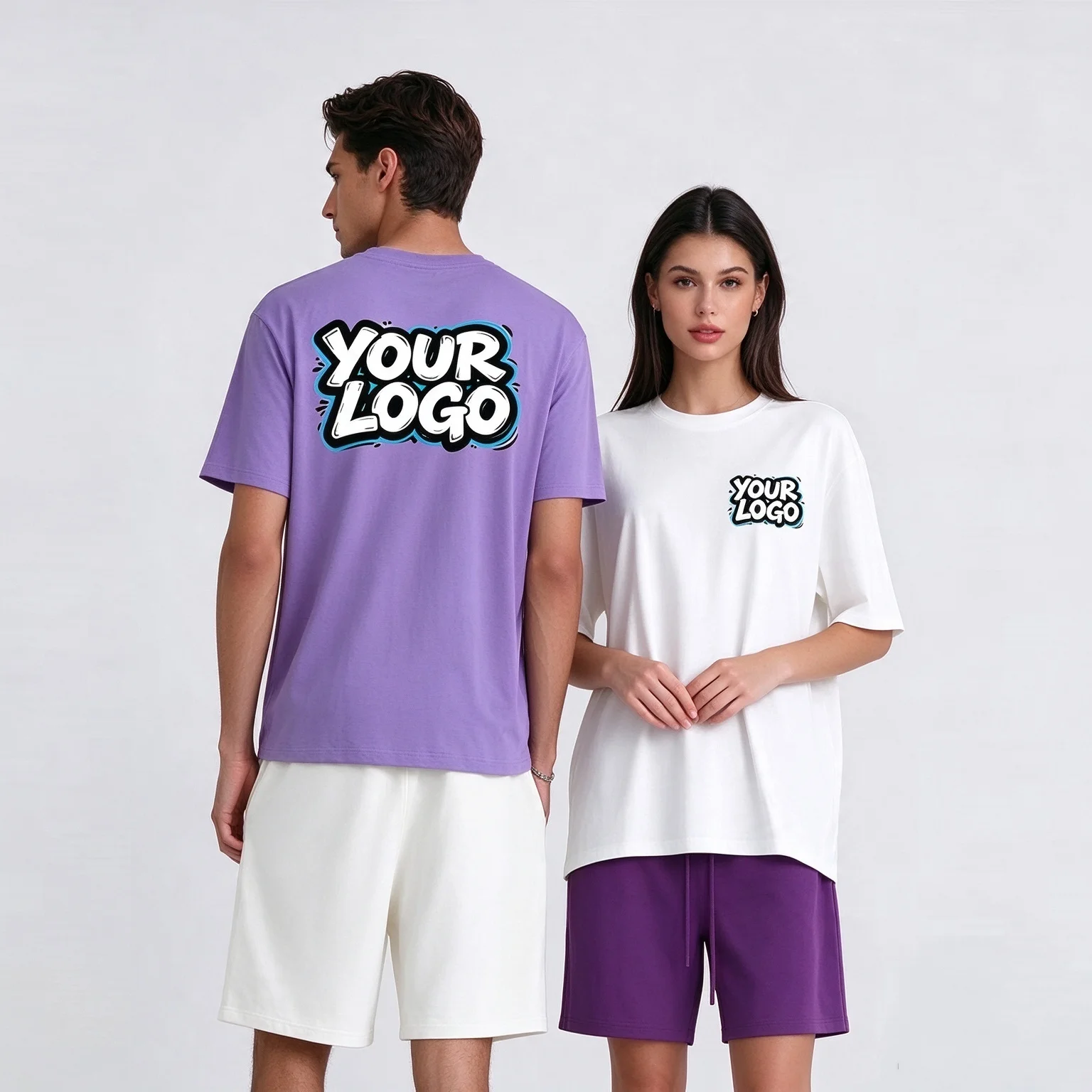 Custom Print Logo Summer Unisex Solid T-shirt, 100% Cotton Short Sleeve Crew Neck Tee, Relaxed Basic Everyday Wear Apparel