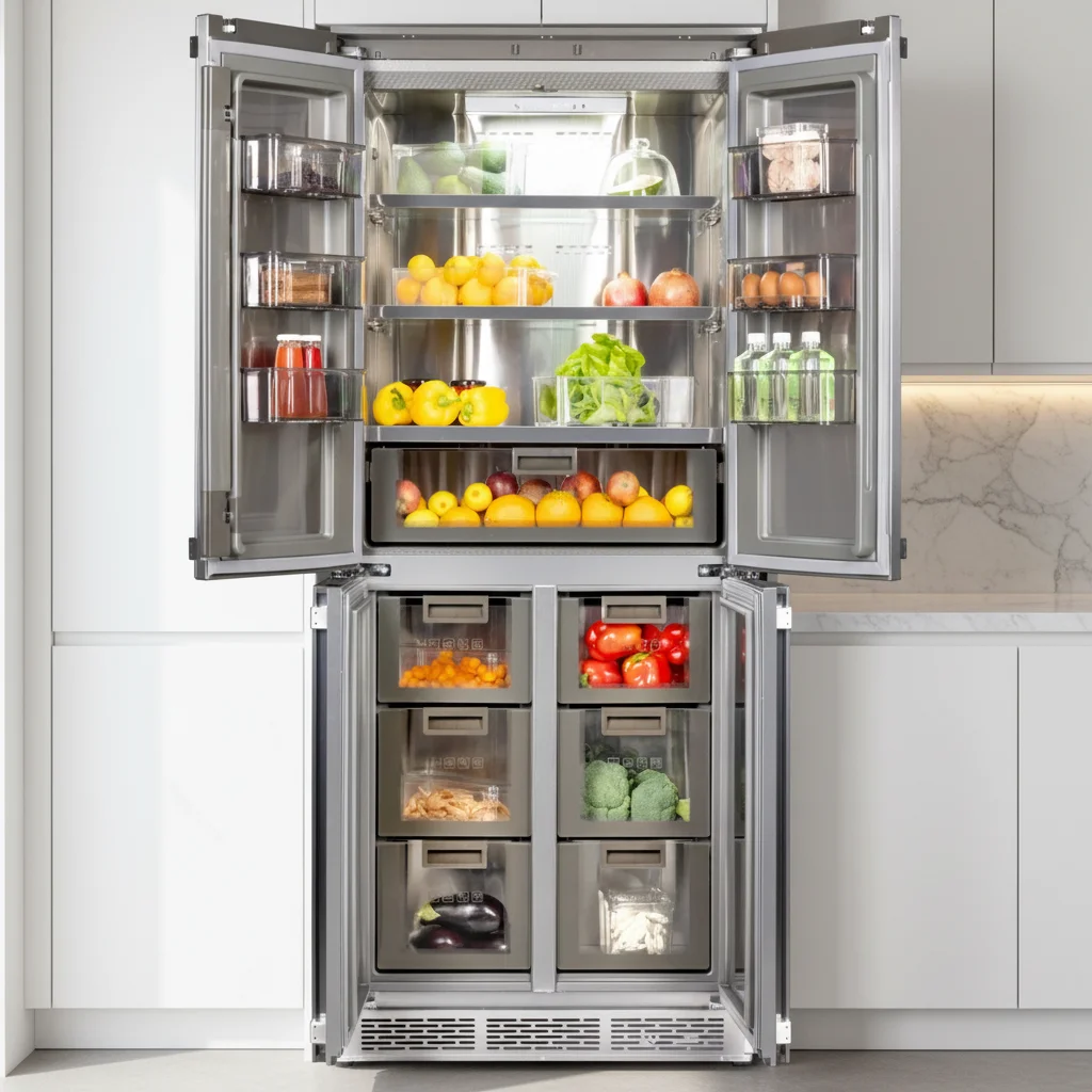 Four Door Built-in Frost-Free Stainless Steel Refrigerator Electric Portable Design for Household & Hotel Use New Model