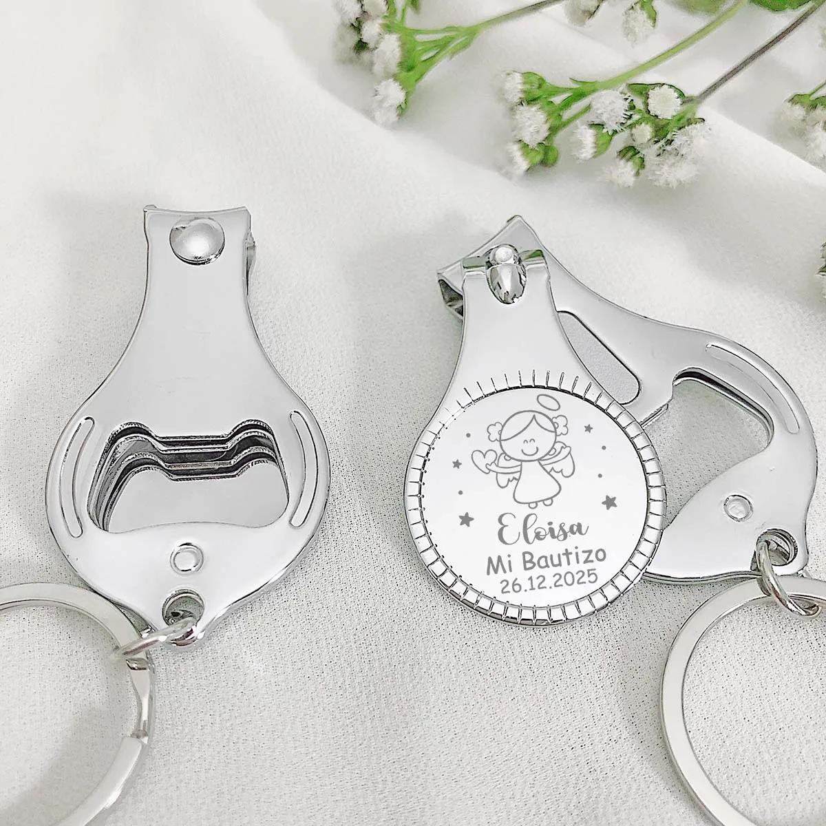 Baptism Favors Christening Guest Gifts Custom Baptism & Christening Favors Personalized Nail Clipper Keychain with Bottle Opener