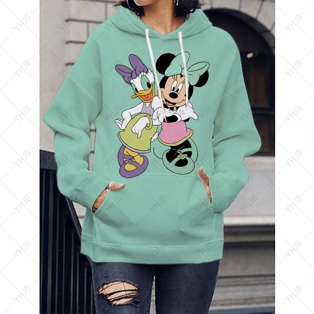 Disney Frauen Hoodies Minnie Mickey Mouse Hoodies Cartoon Tops Langarm Taschen Long Sleeve Sweatshirts Mode Mit Kapuze Frauen