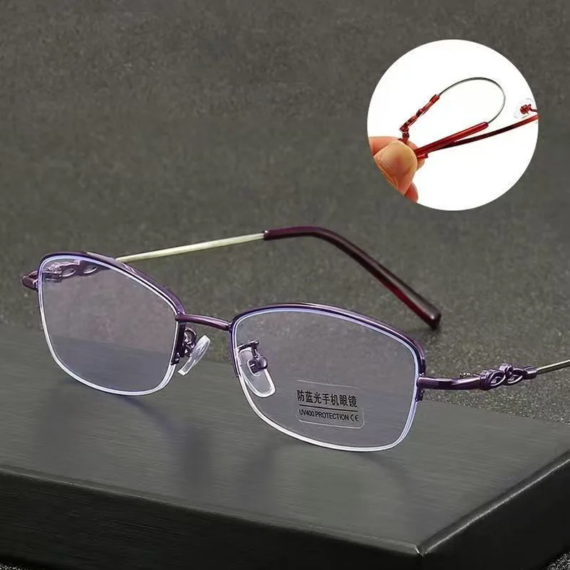Memory Metal Semi‑Rimless Progressive Multifocal Reading Glasses Men Women Bendable Temple Anti‑Blue‑Light Presbyopic Eyewear