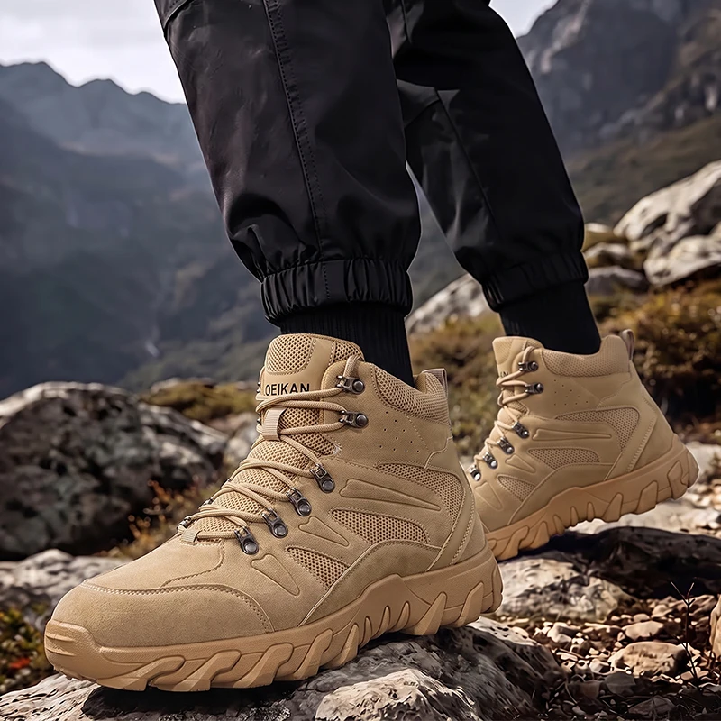 Male Lace‑up Ankle Boots Suede Upper Thick Wear‑resistant Outsole Fashion Daily Street Footwear For Men