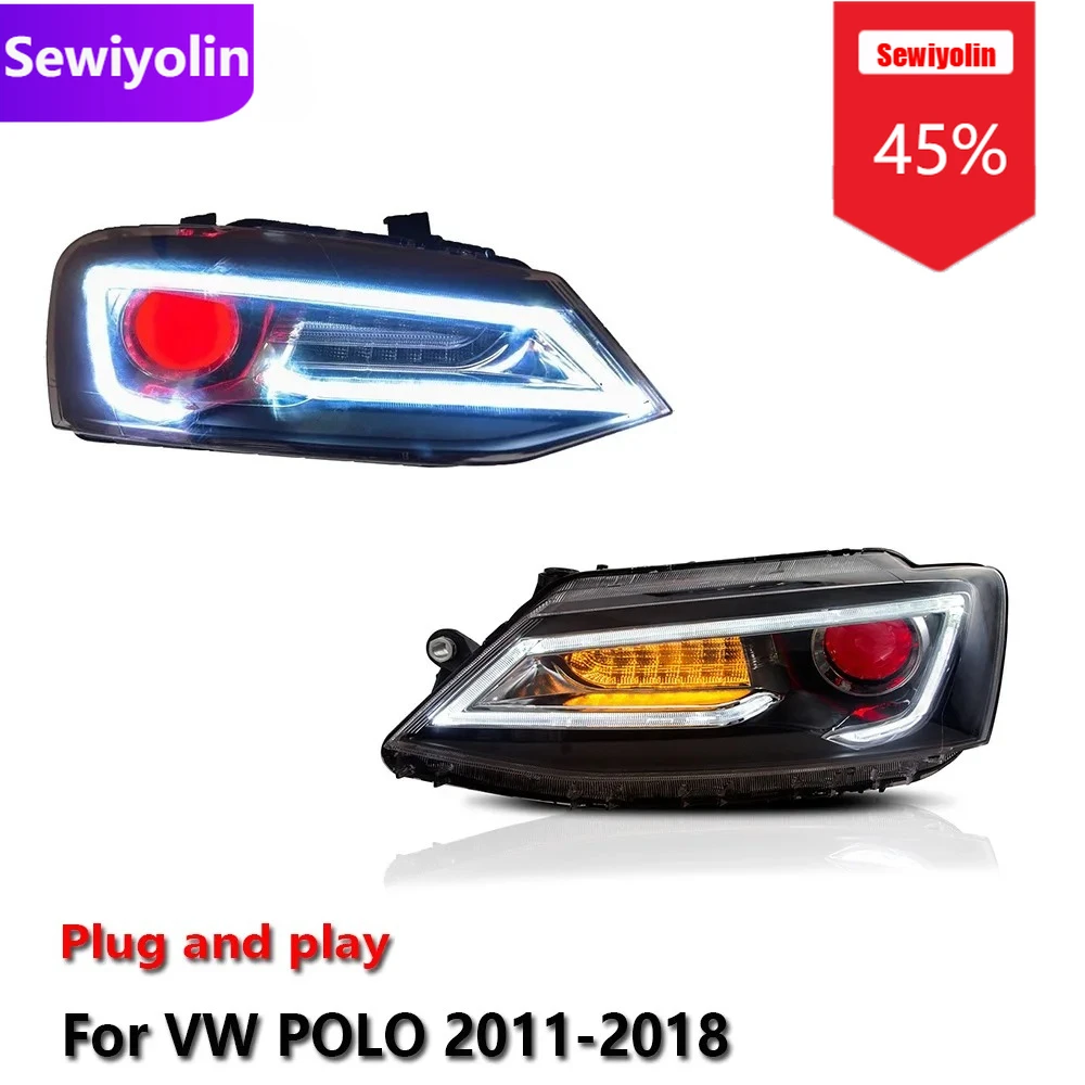 

Автомобильные светодиодные фары DRL в сборе для Volkswagen POLO 2011-2018, противотуманные фары DRL, стоп-сигнал, указатель поворота, Plug and Play