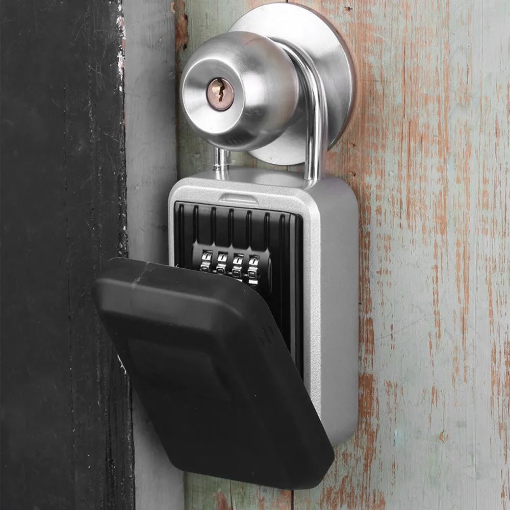 Wall Hanging Outdoor Key Storage Lock Box 4-Digit Combination Password Key Safe Box Resettable Code Key Holder Hider