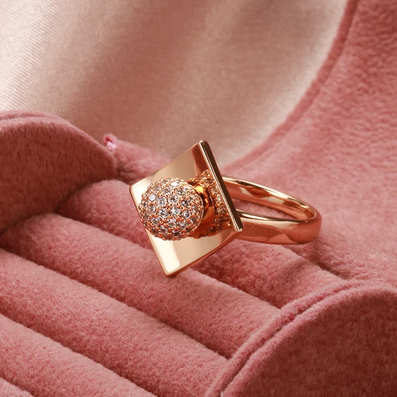 585 Rose Gold Women's Ring with Natural Zircon Small Ball Design