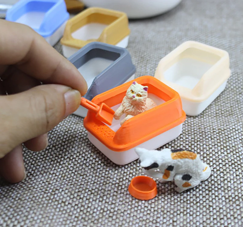 3Pcs/set Home Decoration 1:12 Dollhouse Miniature Cat Litter Box Model Mini Shovel Pet Supplies For Doll DIY Accessories Toy