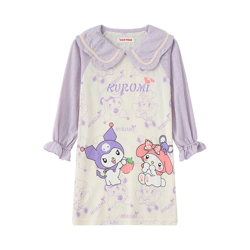 

Sanrios Cartoon My Melody Cinnamoroll Hellokittys Kawaii Princess Collar Long Sleeve Pajama Dress Cute Comfortable Nightdress