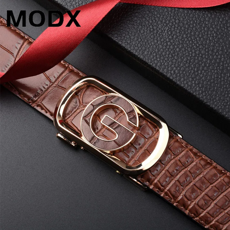 

Mens Leather Belt GG Belt New Automatic Click Metal Buckle Crocodile Pattern Belt Men's Luxury Leather Black Color 125cm